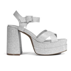 Dream Pairs Silver Glitter Heels with Chunky Block Heel -9.5